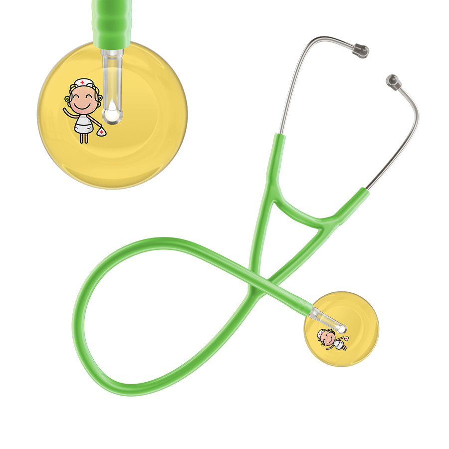 Ultrascope Single Stethoscope Light Yellow F2 Cartoon Nurse / Adult / Lime Green Cartoon Nurse F2 Skin Cardiology Stethoscope