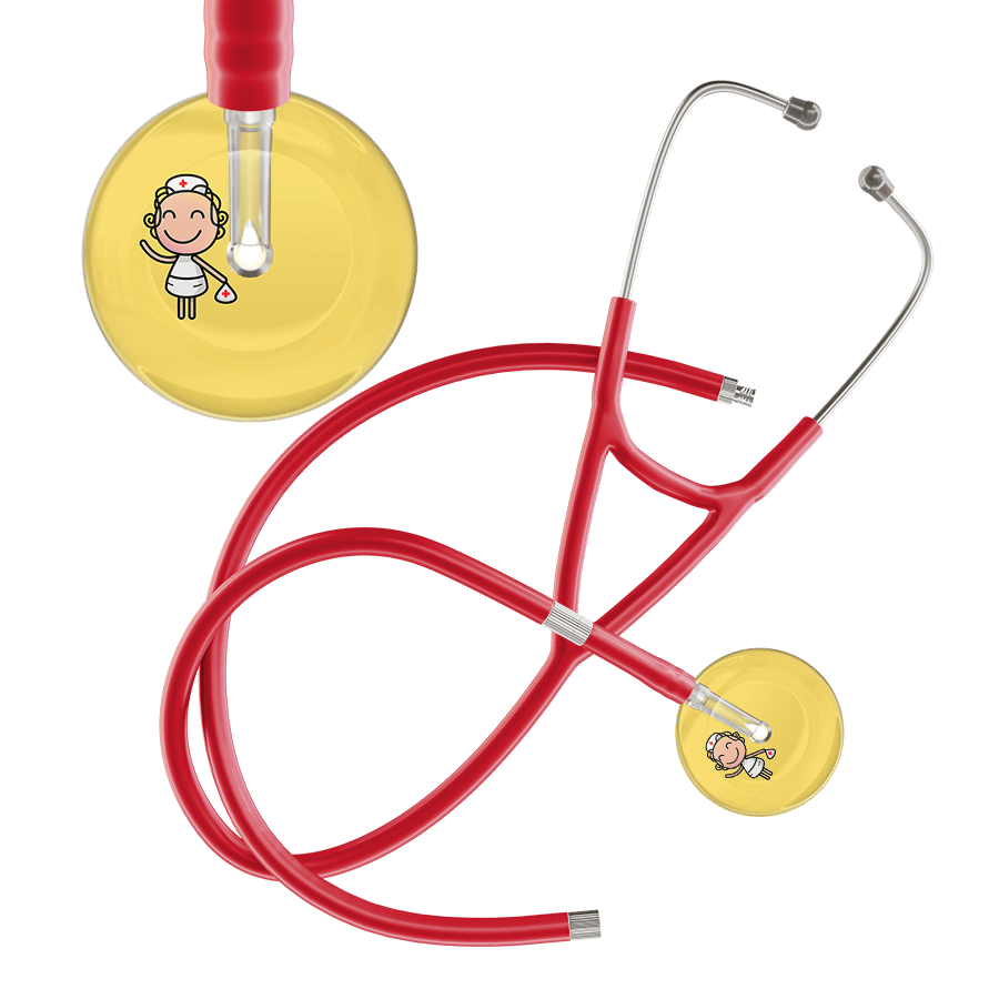 Ultrascope Single Stethoscope Light Yellow F2 Cartoon Nurse / Adult / Red Extended Tubing Cartoon Nurse F2 Skin Cardiology Stethoscope