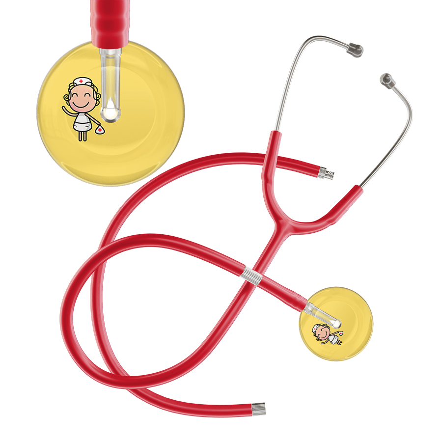 Ultrascope Single Stethoscope Light Yellow F2 Cartoon Nurse / Pediatric / Red Extended Tubing Cartoon Nurse F2 Skin Stethoscope