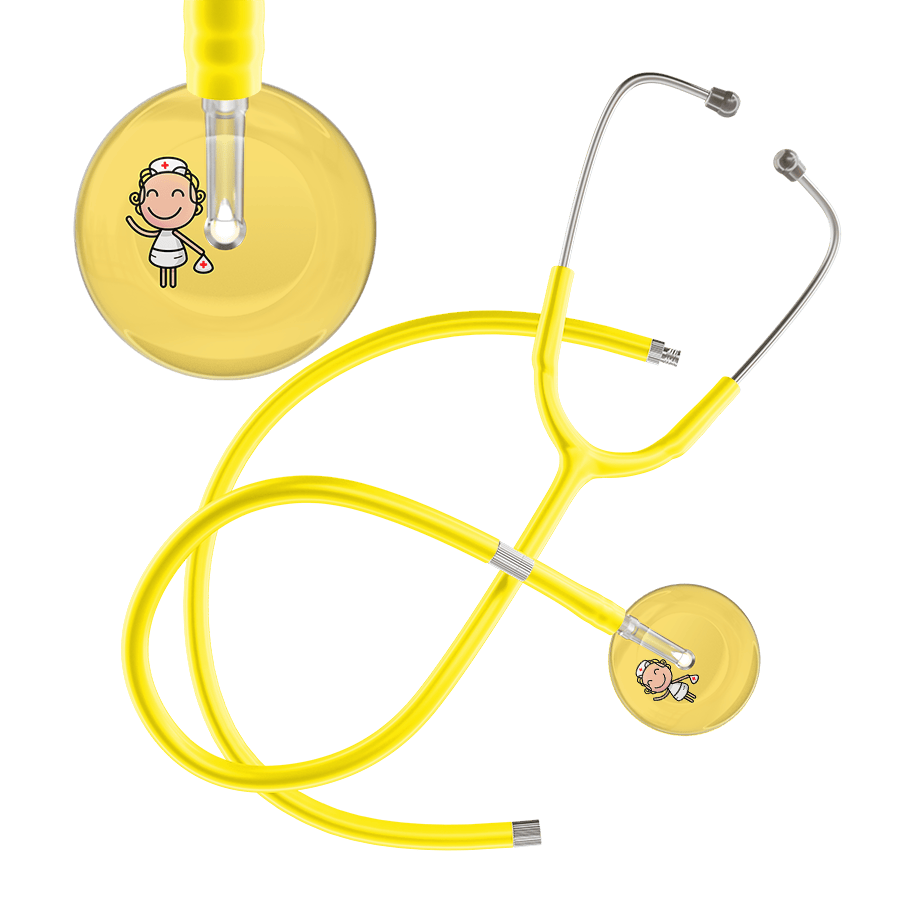 Ultrascope Single Stethoscope Light Yellow F2 Cartoon Nurse / Adult / Yellow Extended Tubing Cartoon Nurse F2 Skin Stethoscope