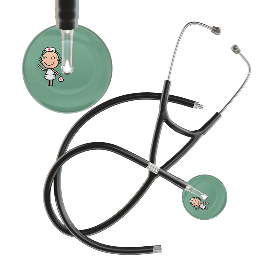 Ultrascope Single Stethoscope Sage F2 Cartoon Nurse / Adult / Black Extended Tubing Cartoon Nurse F2 Skin Cardiology Stethoscope