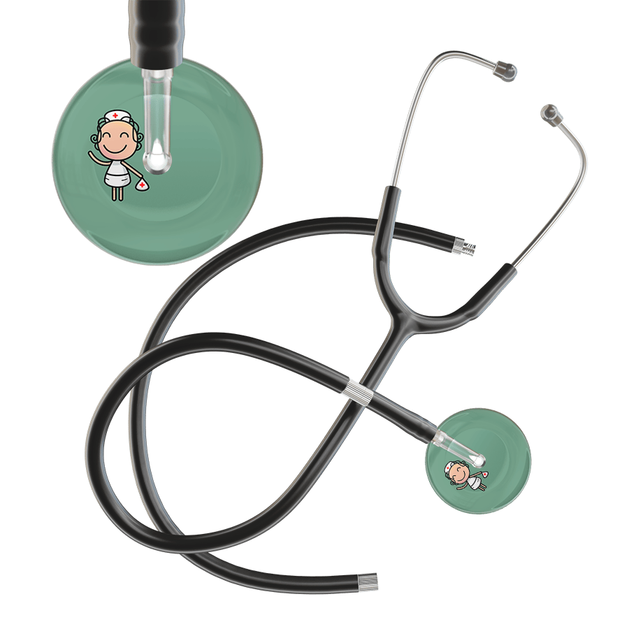 Ultrascope Single Stethoscope Sage F2 Cartoon Nurse / Adult / Black Extended Tubing Cartoon Nurse F2 Skin Stethoscope