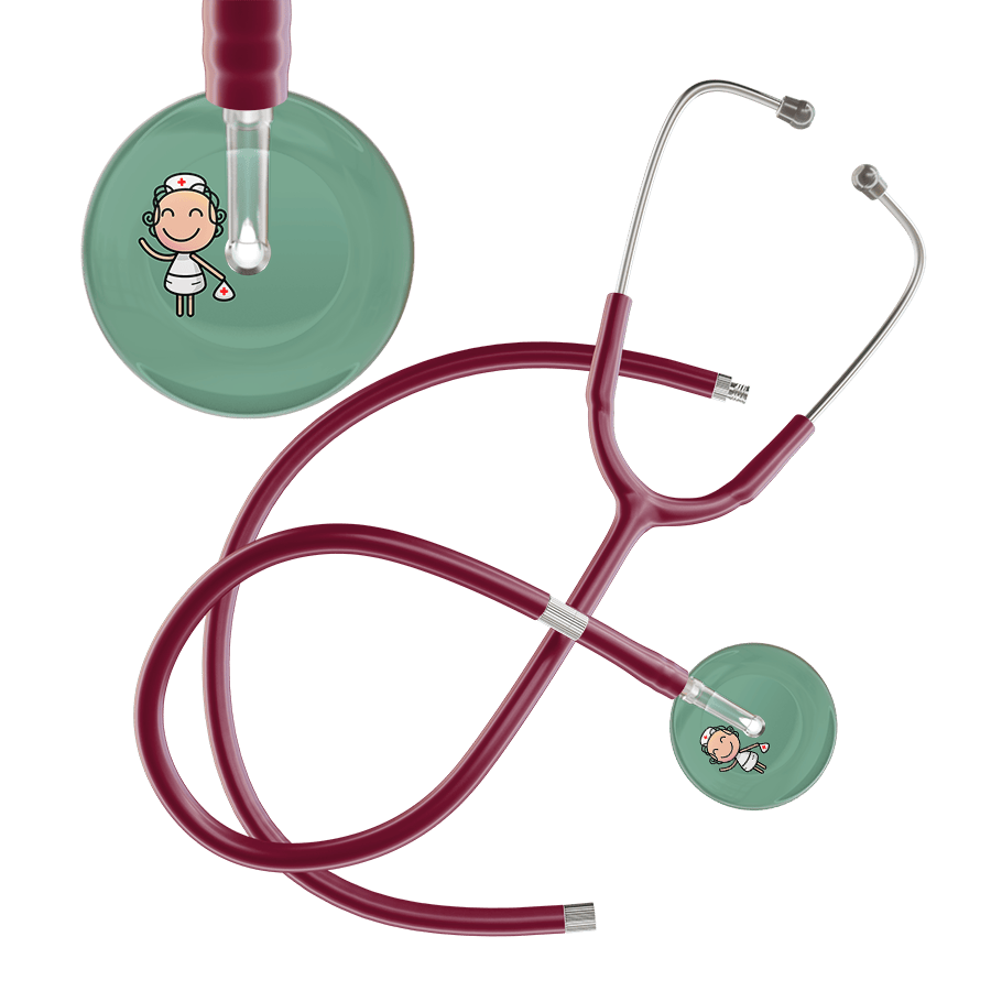 Ultrascope Single Stethoscope Sage F2 Cartoon Nurse / Adult / Burgundy Extended Tubing Cartoon Nurse F2 Skin Stethoscope
