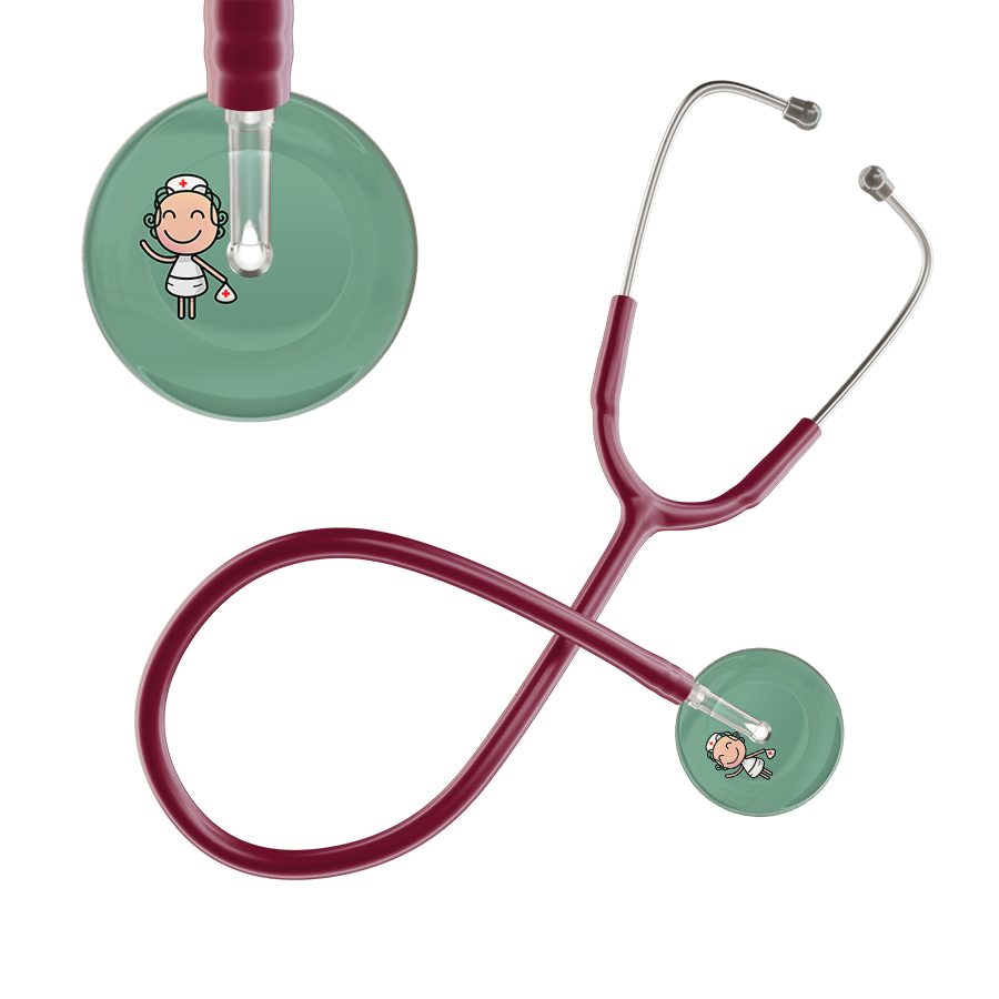 Ultrascope Single Stethoscope Sage F2 Cartoon Nurse / Adult / Burgundy Cartoon Nurse F2 Skin Stethoscope