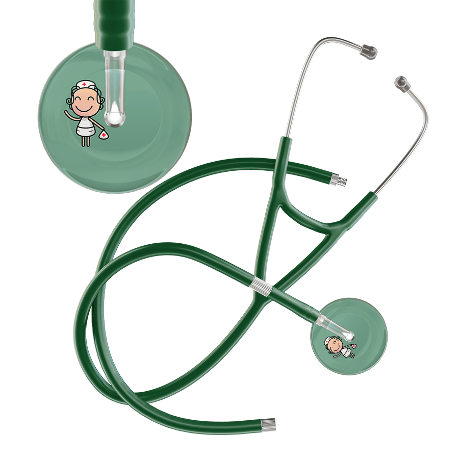 Ultrascope Single Stethoscope Sage F2 Cartoon Nurse / Adult / Dark Green Extended Tubing Cartoon Nurse F2 Skin Cardiology Stethoscope