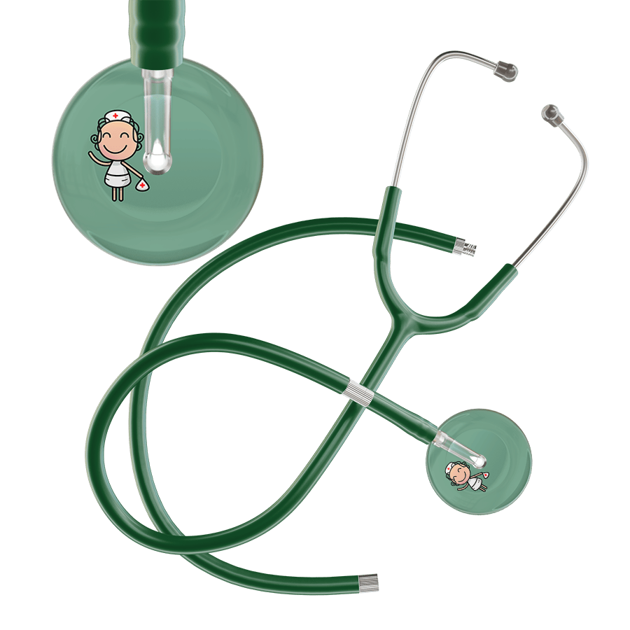 Ultrascope Single Stethoscope Sage F2 Cartoon Nurse / Adult / Dark Green Extended Tubing Cartoon Nurse F2 Skin Stethoscope