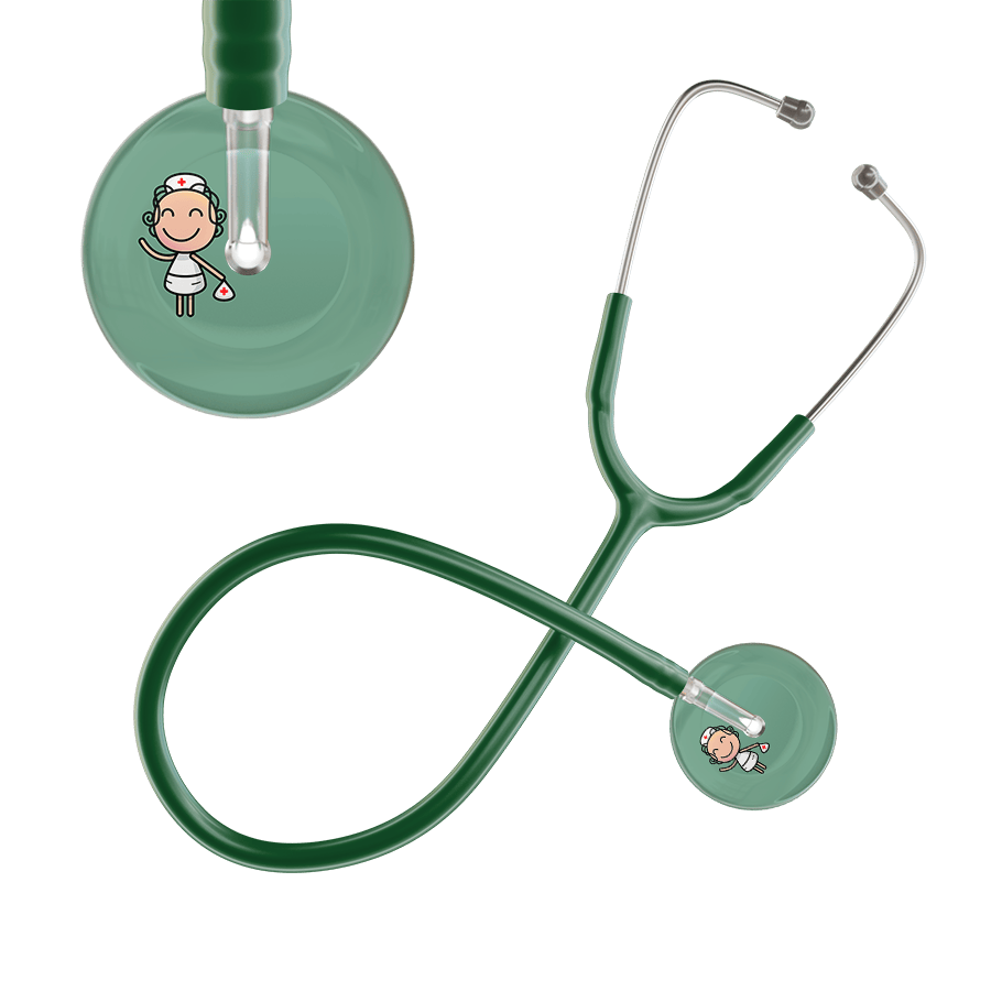 Ultrascope Single Stethoscope Sage F2 Cartoon Nurse / Adult / Dark Green Cartoon Nurse F2 Skin Stethoscope