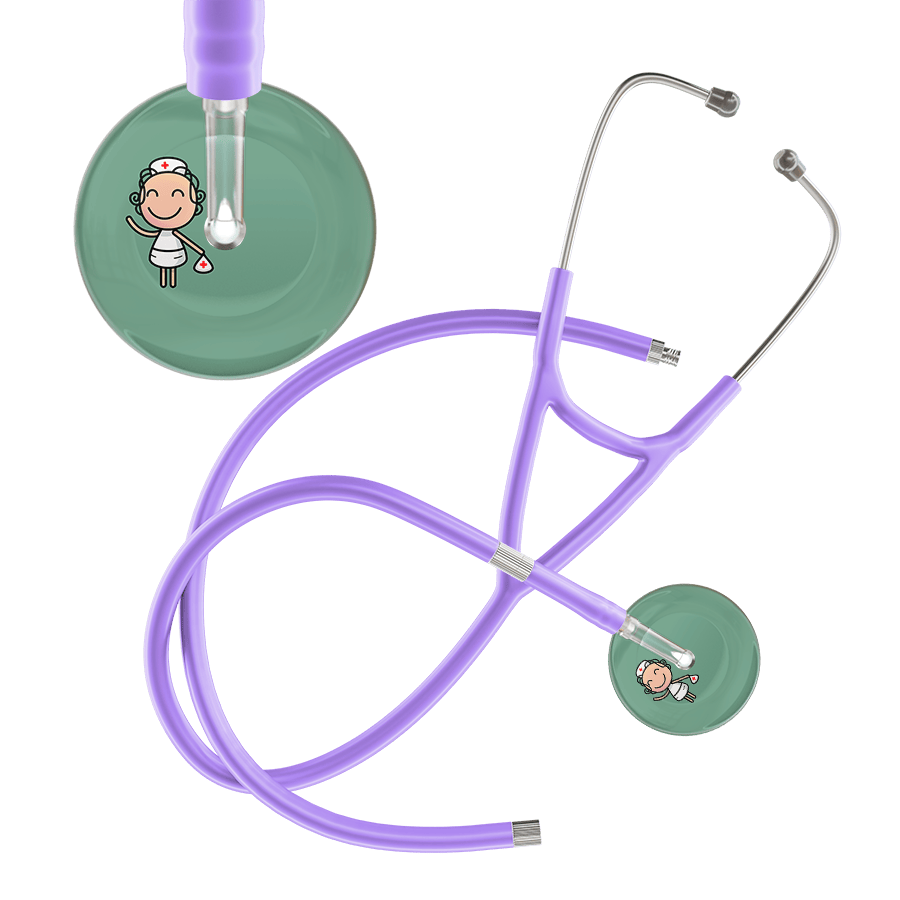 Ultrascope Single Stethoscope Sage F2 Cartoon Nurse / Adult / Lavender Extended Tubing Cartoon Nurse F2 Skin Cardiology Stethoscope