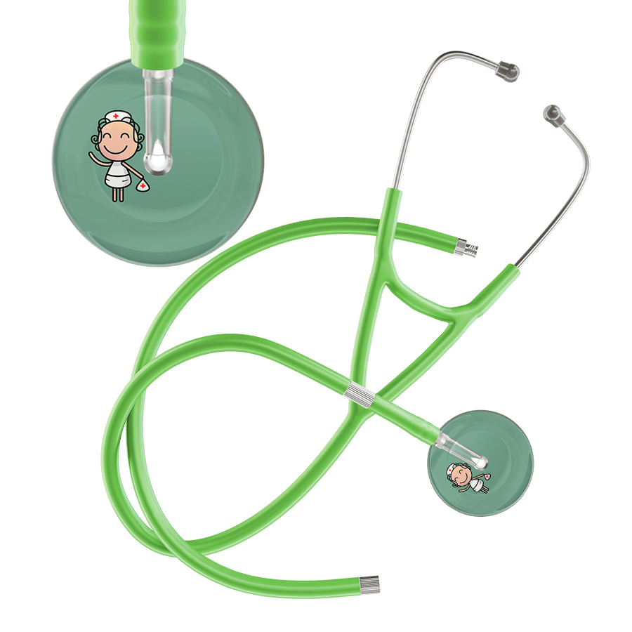 Ultrascope Single Stethoscope Sage F2 Cartoon Nurse / Adult / Lime Green Extended Tubing Cartoon Nurse F2 Skin Cardiology Stethoscope