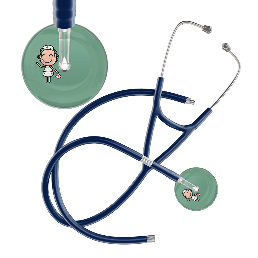 Ultrascope Single Stethoscope Sage F2 Cartoon Nurse / Adult / Navy Extended Tubing Cartoon Nurse F2 Skin Cardiology Stethoscope