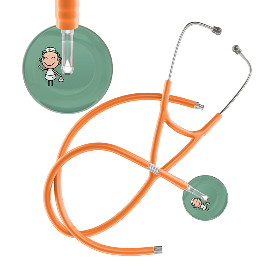 Ultrascope Single Stethoscope Sage F2 Cartoon Nurse / Adult / Orange Extended Tubing Cartoon Nurse F2 Skin Cardiology Stethoscope