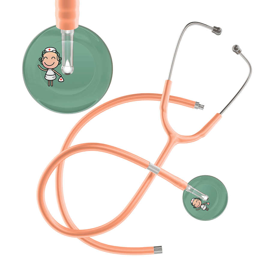 Ultrascope Single Stethoscope Sage F2 Cartoon Nurse / Adult / Peach Extended Tubing Cartoon Nurse F2 Skin Stethoscope