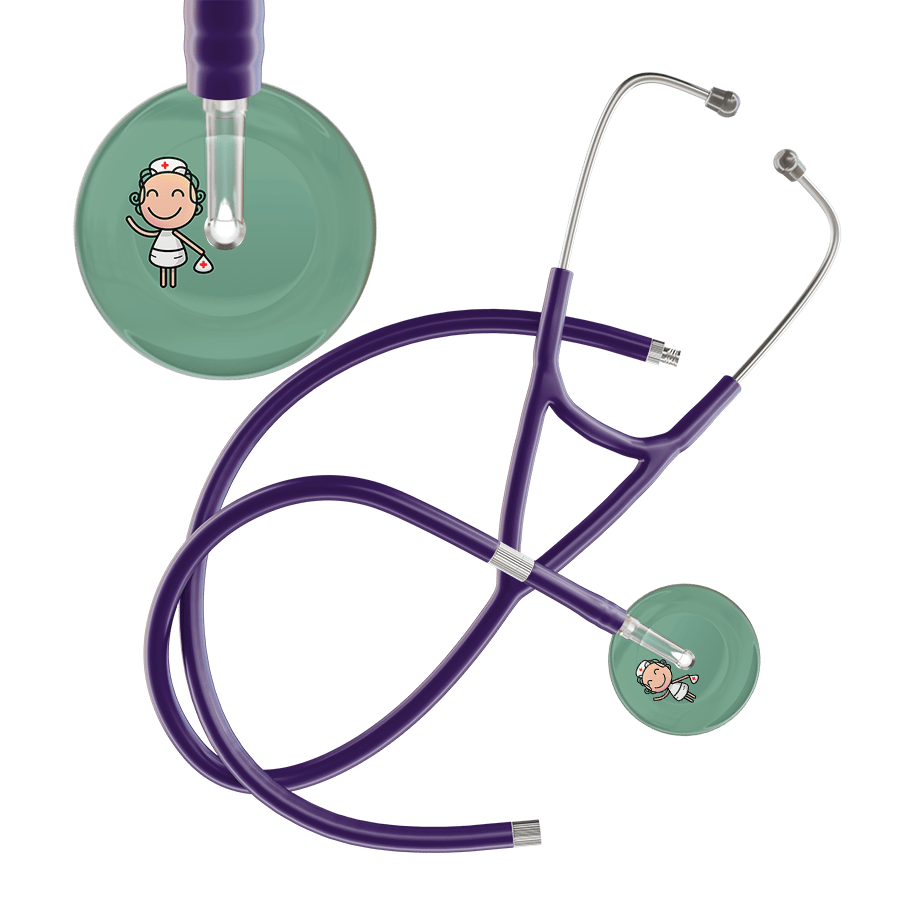 Ultrascope Single Stethoscope Sage F2 Cartoon Nurse / Adult / Purple Extended Tubing Cartoon Nurse F2 Skin Cardiology Stethoscope
