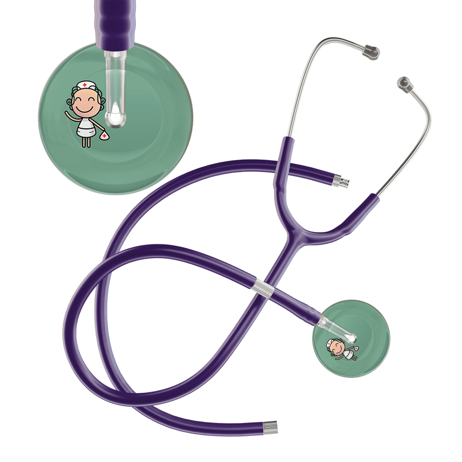 Ultrascope Single Stethoscope Sage F2 Cartoon Nurse / Adult / Purple Extended Tubing Cartoon Nurse F2 Skin Stethoscope