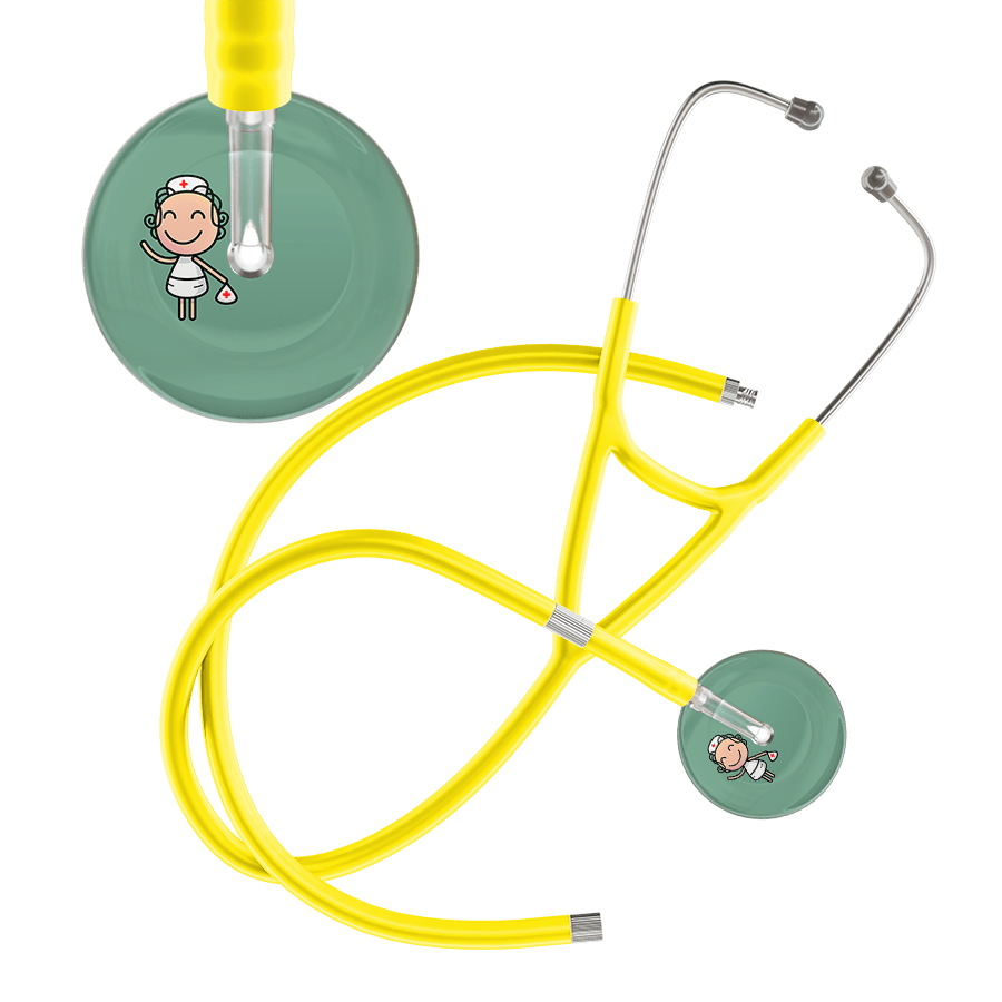 Ultrascope Single Stethoscope Sage F2 Cartoon Nurse / Adult / Yellow Extended Tubing Cartoon Nurse F2 Skin Cardiology Stethoscope