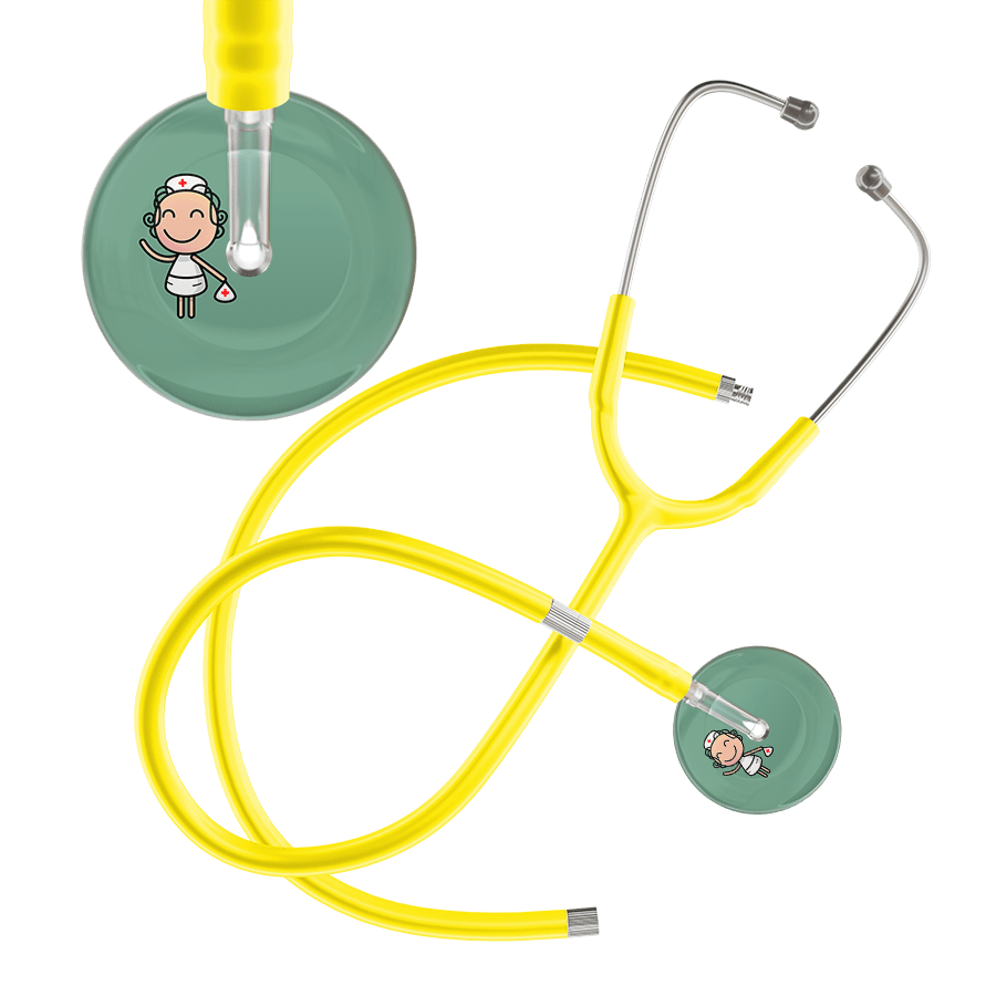 Ultrascope Single Stethoscope Sage F2 Cartoon Nurse / Adult / Yellow Extended Tubing Cartoon Nurse F2 Skin Stethoscope