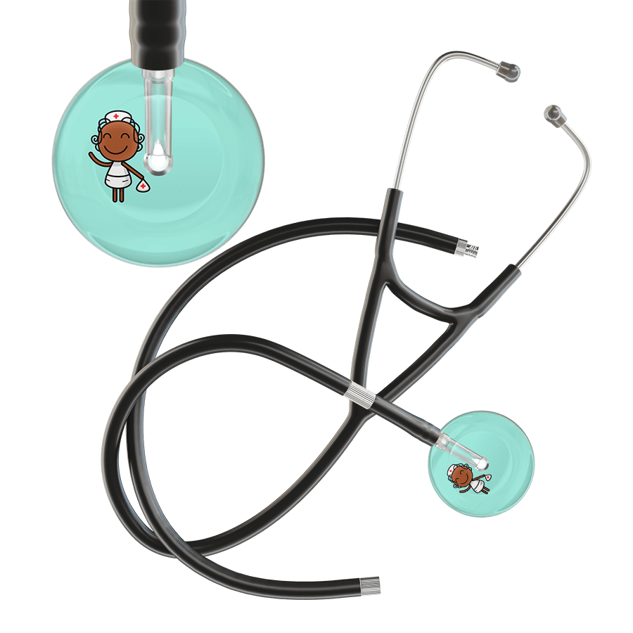 Ultrascope Single Stethoscope Robin's Egg F4 Cartoon Nurse / Adult / Black Extended Tubing Cartoon Nurse F4 Skin Cardiology Stethoscope