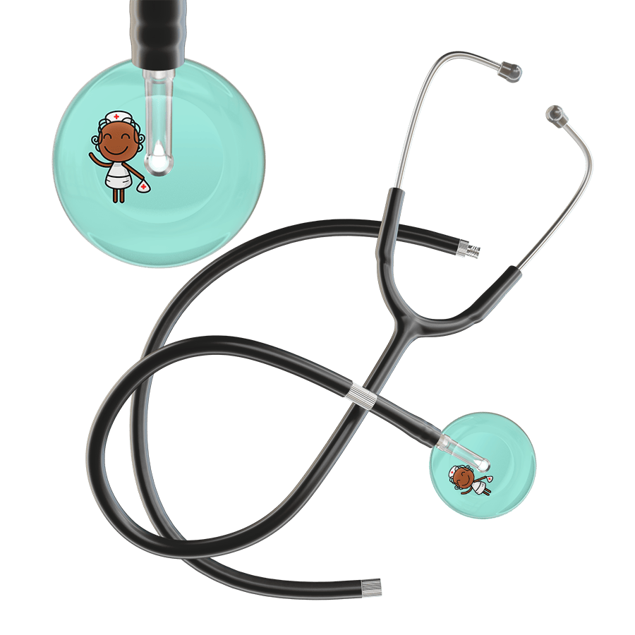 Ultrascope Single Stethoscope Robin's Egg F4 Cartoon Nurse / Adult / Black Extended Tubing Cartoon Nurse F4 Skin Stethoscope