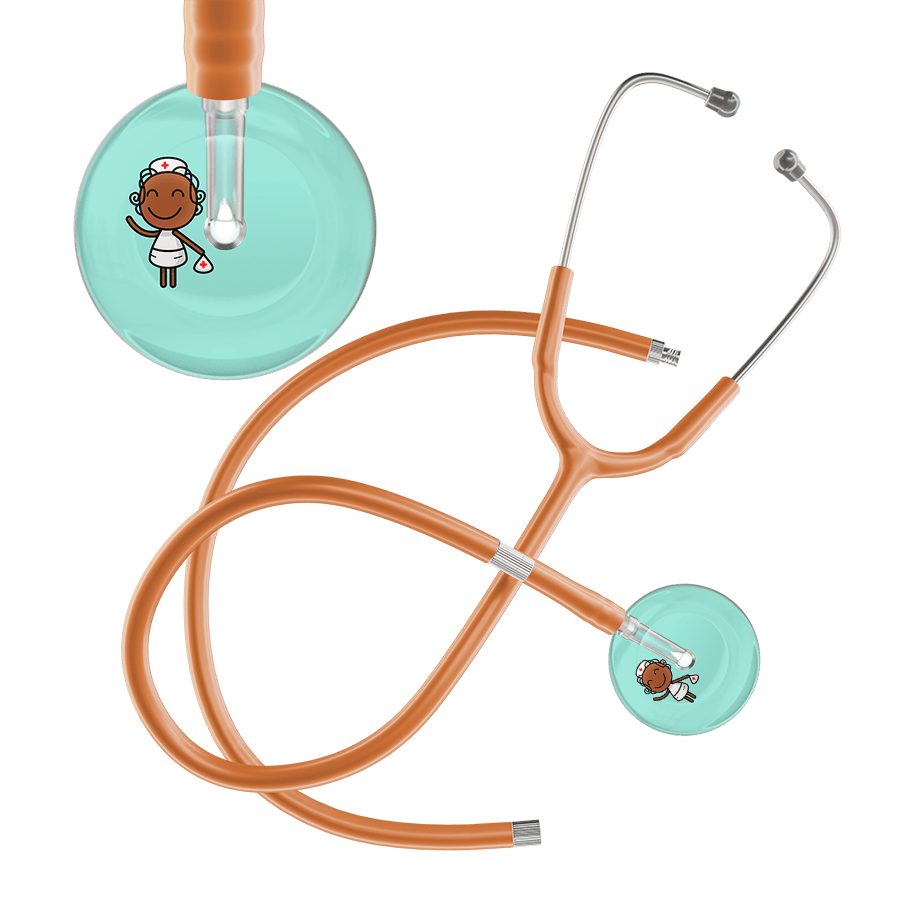 Ultrascope Single Stethoscope Robin's Egg F4 Cartoon Nurse / Adult / Caramel Extended Tubing Cartoon Nurse F4 Skin Stethoscope