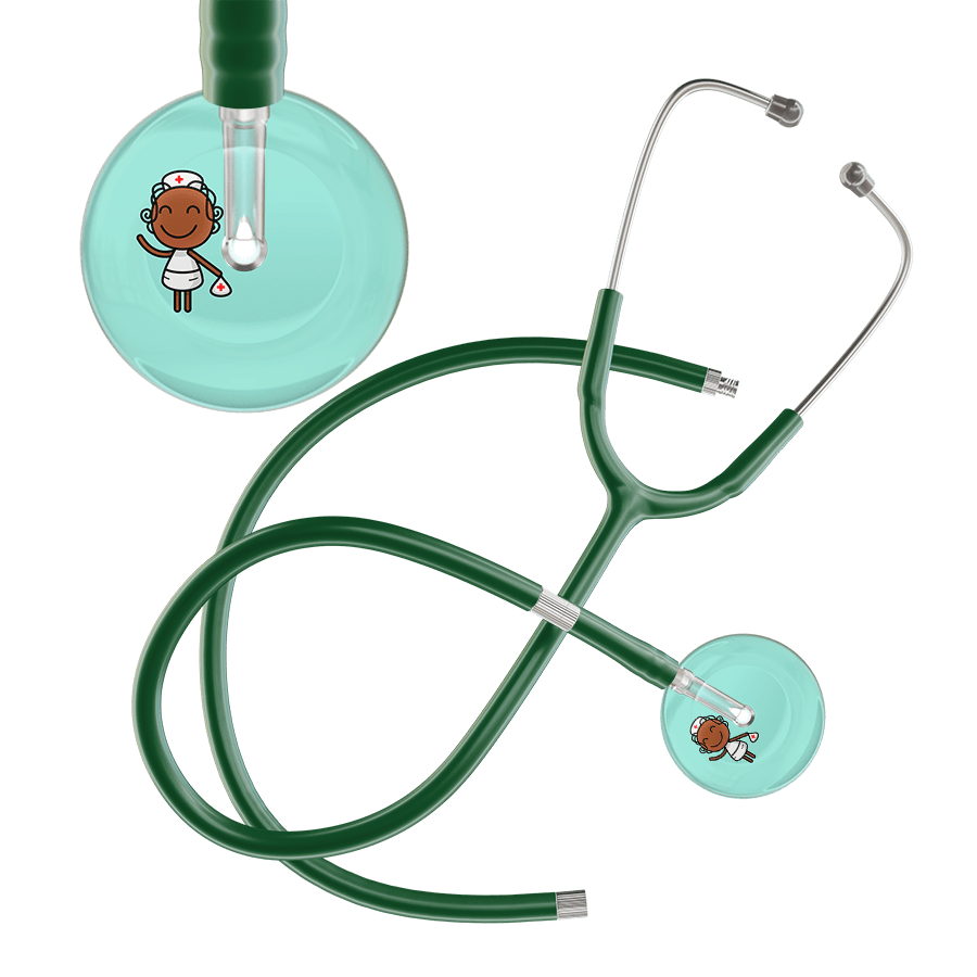 Ultrascope Single Stethoscope Robin's Egg F4 Cartoon Nurse / Adult / Dark Green Extended Tubing Cartoon Nurse F4 Skin Stethoscope