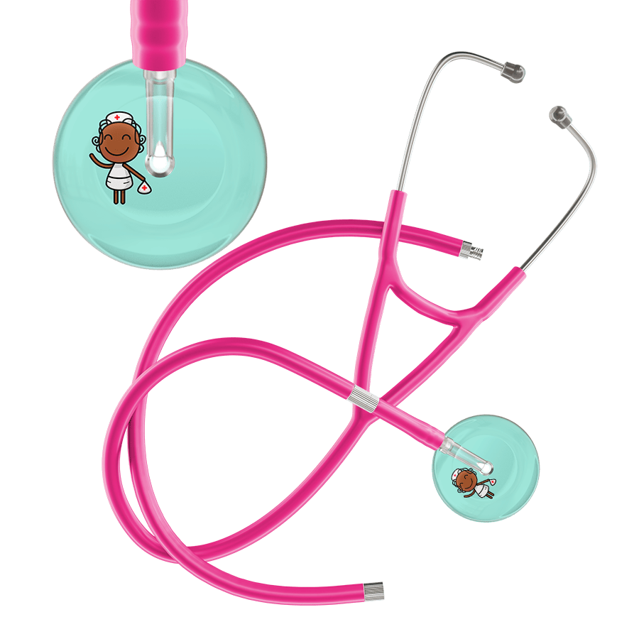 Ultrascope Single Stethoscope Robin's Egg F4 Cartoon Nurse / Adult / Hot Pink Extended Tubing Cartoon Nurse F4 Skin Cardiology Stethoscope