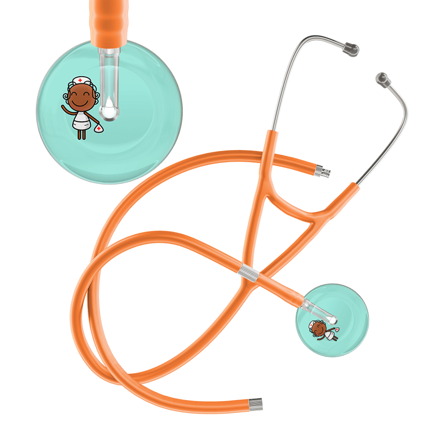 Ultrascope Single Stethoscope Robin's Egg F4 Cartoon Nurse / Adult / Orange Extended Tubing Cartoon Nurse F4 Skin Cardiology Stethoscope