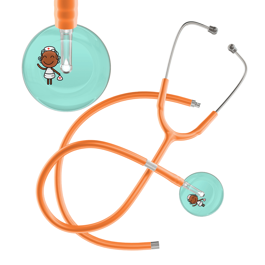 Ultrascope Single Stethoscope Robin's Egg F4 Cartoon Nurse / Adult / Orange Extended Tubing Cartoon Nurse F4 Skin Stethoscope