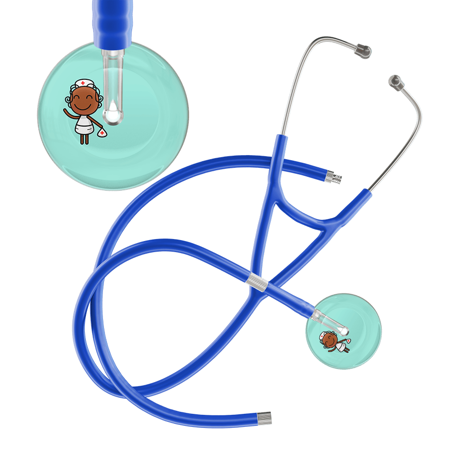 Ultrascope Single Stethoscope Robin's Egg F4 Cartoon Nurse / Adult / Royal Blue Extended Tubing Cartoon Nurse F4 Skin Cardiology Stethoscope