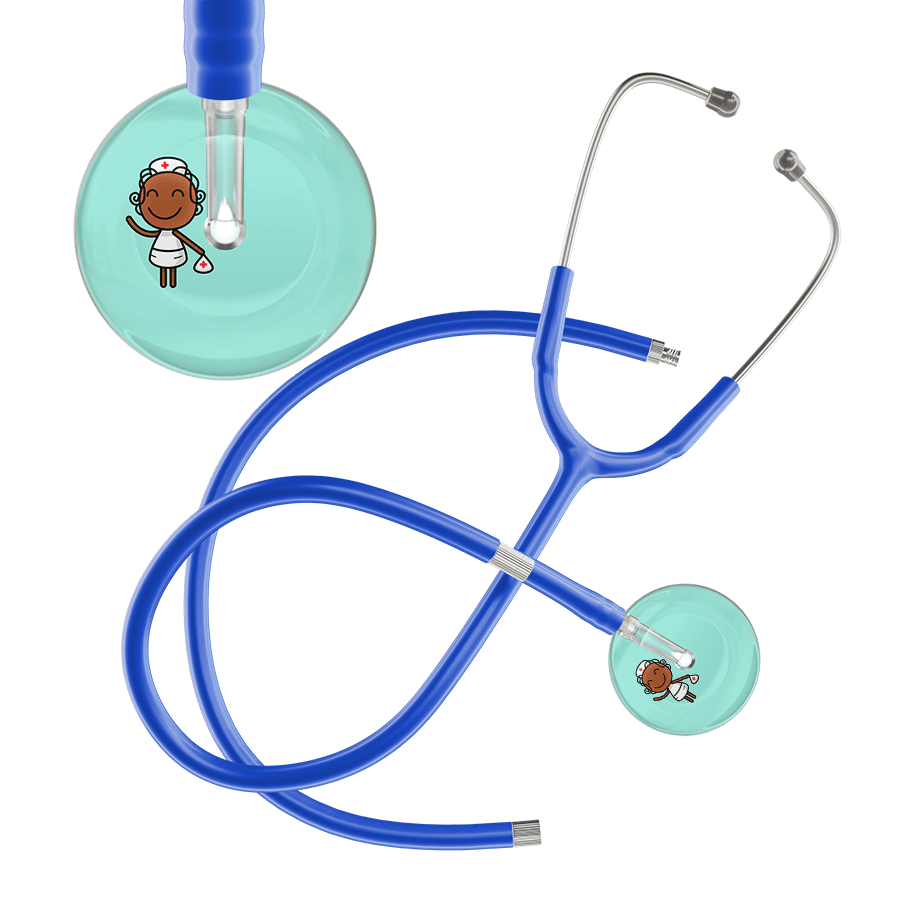 Ultrascope Single Stethoscope Robin's Egg F4 Cartoon Nurse / Adult / Royal Blue Extended Tubing Cartoon Nurse F4 Skin Stethoscope