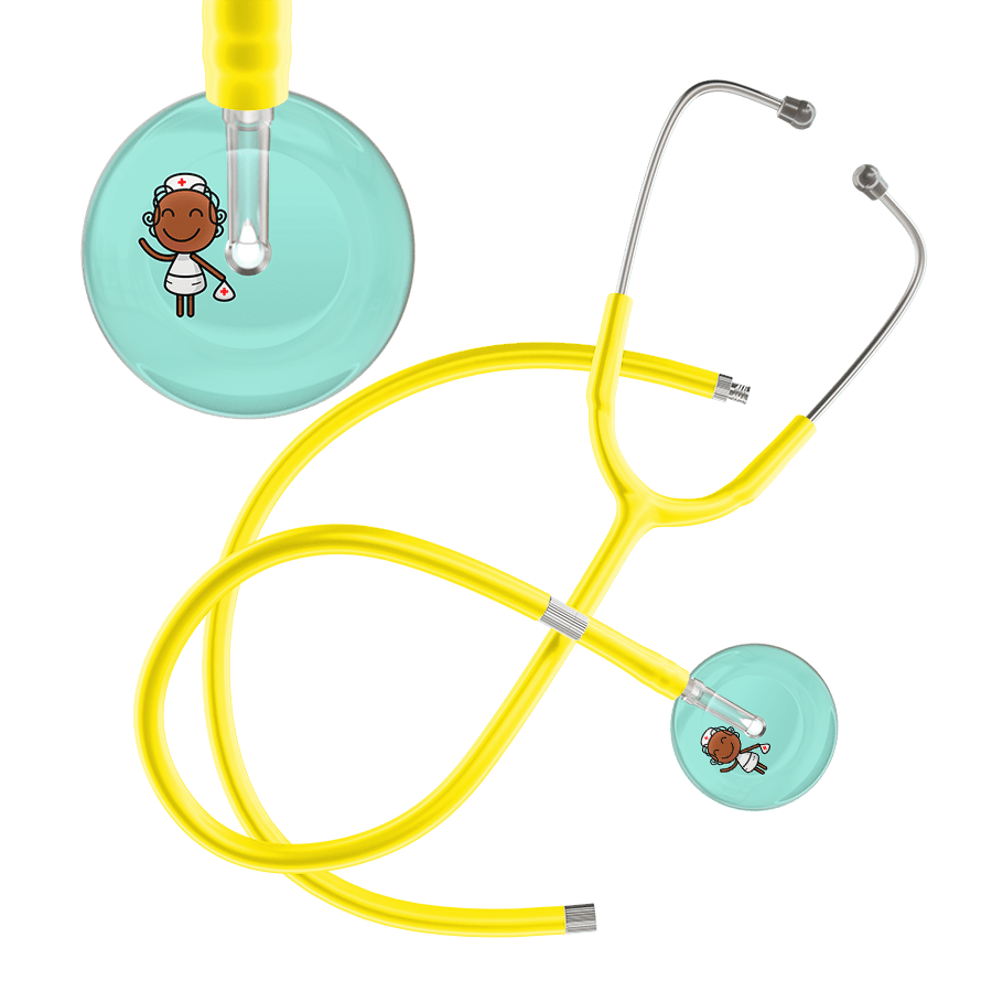 Ultrascope Single Stethoscope Robin's Egg F4 Cartoon Nurse / Adult / Yellow Extended Tubing Cartoon Nurse F4 Skin Stethoscope
