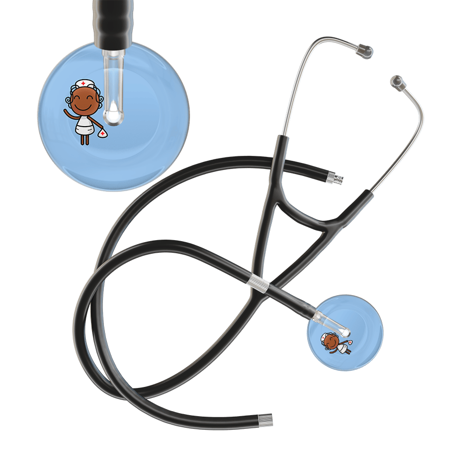 Ultrascope Single Stethoscope Light Blue F4 Cartoon Nurse / Adult / Black Extended Tubing Cartoon Nurse F4 Skin Cardiology Stethoscope