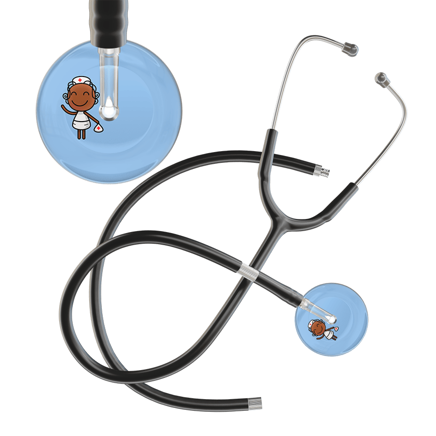 Ultrascope Single Stethoscope Light Blue F4 Cartoon Nurse / Adult / Black Extended Tubing Cartoon Nurse F4 Skin Stethoscope