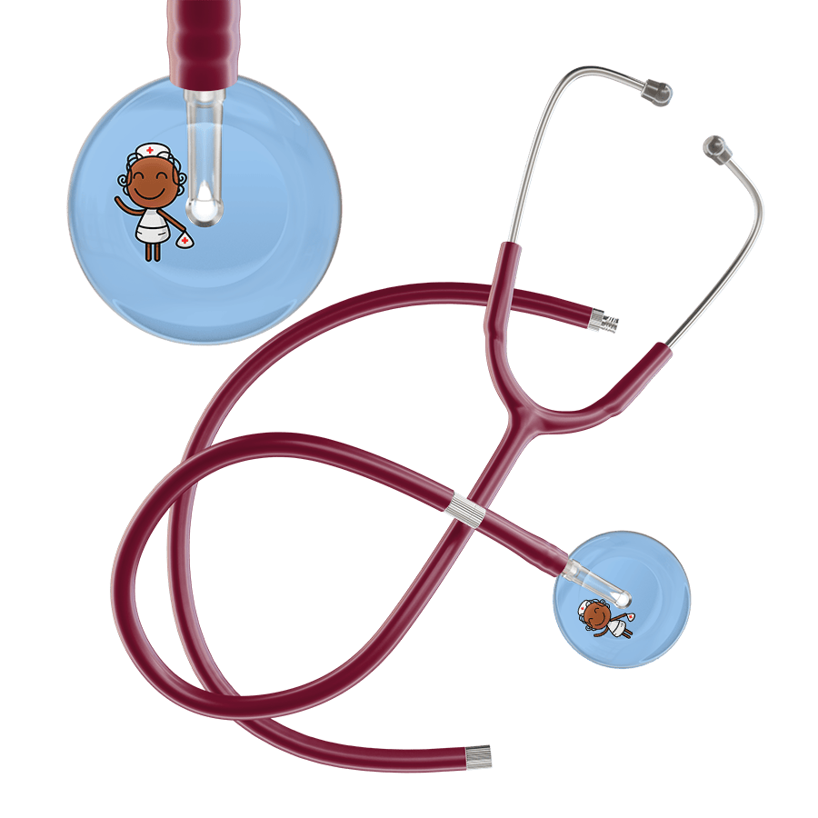 Ultrascope Single Stethoscope Light Blue F4 Cartoon Nurse / Adult / Burgundy Extended Tubing Cartoon Nurse F4 Skin Stethoscope