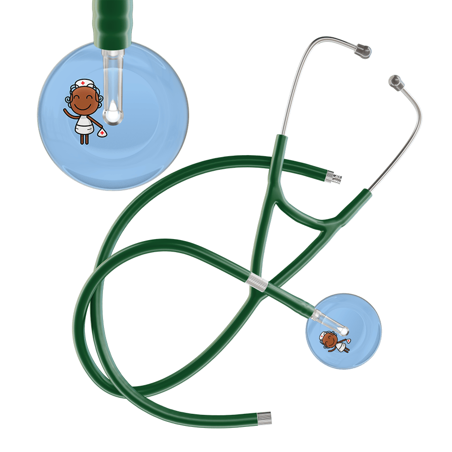 Ultrascope Single Stethoscope Light Blue F4 Cartoon Nurse / Adult / Dark Green Extended Tubing Cartoon Nurse F4 Skin Cardiology Stethoscope
