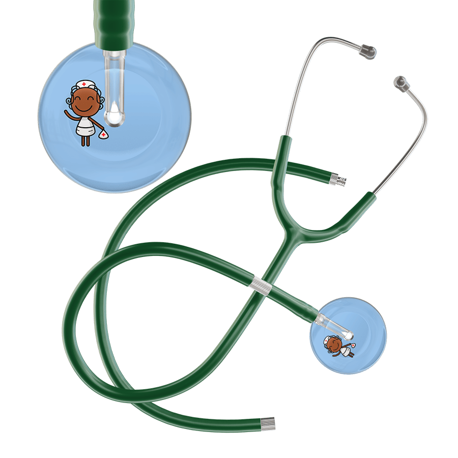Ultrascope Single Stethoscope Light Blue F4 Cartoon Nurse / Adult / Dark Green Extended Tubing Cartoon Nurse F4 Skin Stethoscope