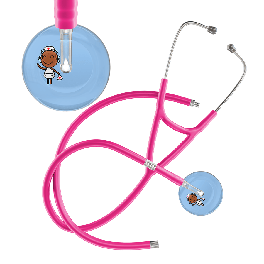 Ultrascope Single Stethoscope Light Blue F4 Cartoon Nurse / Adult / Hot Pink Extended Tubing Cartoon Nurse F4 Skin Cardiology Stethoscope
