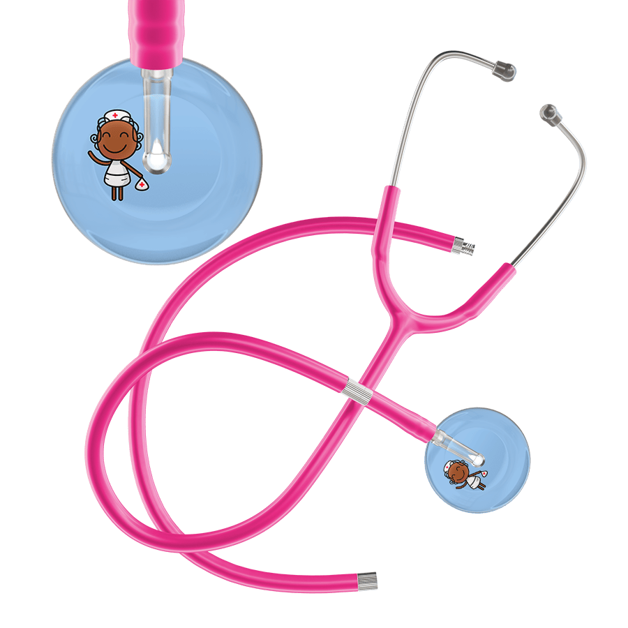 Ultrascope Single Stethoscope Light Blue F4 Cartoon Nurse / Adult / Hot Pink Extended Tubing Cartoon Nurse F4 Skin Stethoscope