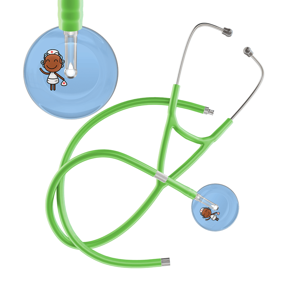 Ultrascope Single Stethoscope Light Blue F4 Cartoon Nurse / Adult / Lime Green Extended Tubing Cartoon Nurse F4 Skin Cardiology Stethoscope