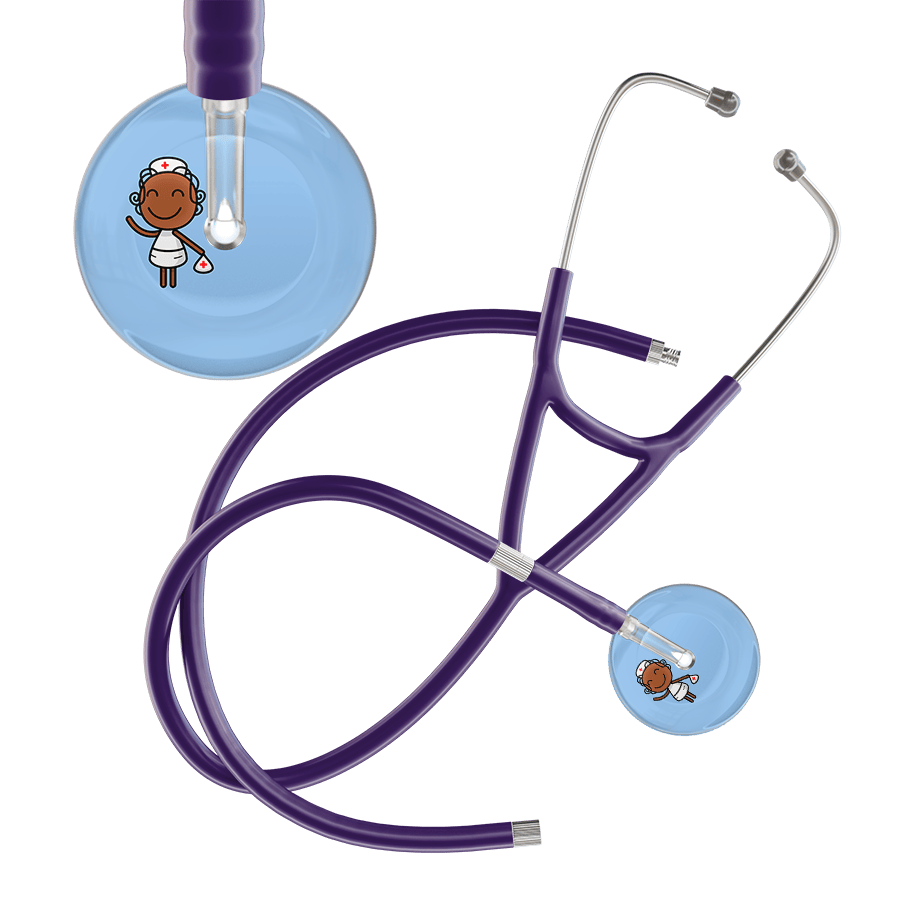Ultrascope Single Stethoscope Light Blue F4 Cartoon Nurse / Adult / Purple Extended Tubing Cartoon Nurse F4 Skin Cardiology Stethoscope