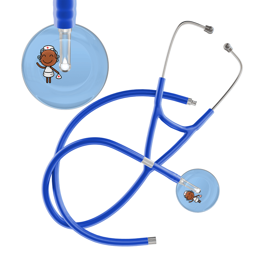 Ultrascope Single Stethoscope Light Blue F4 Cartoon Nurse / Adult / Royal Blue Extended Tubing Cartoon Nurse F4 Skin Cardiology Stethoscope