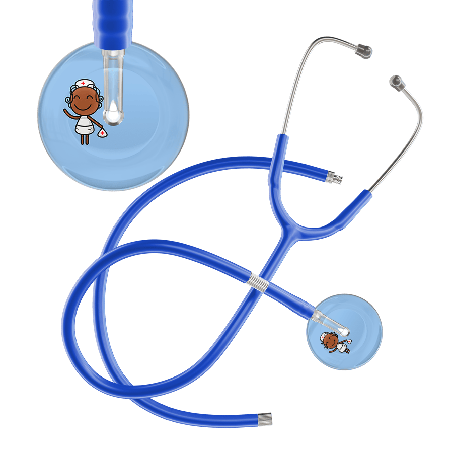 Ultrascope Single Stethoscope Light Blue F4 Cartoon Nurse / Adult / Royal Blue Extended Tubing Cartoon Nurse F4 Skin Stethoscope