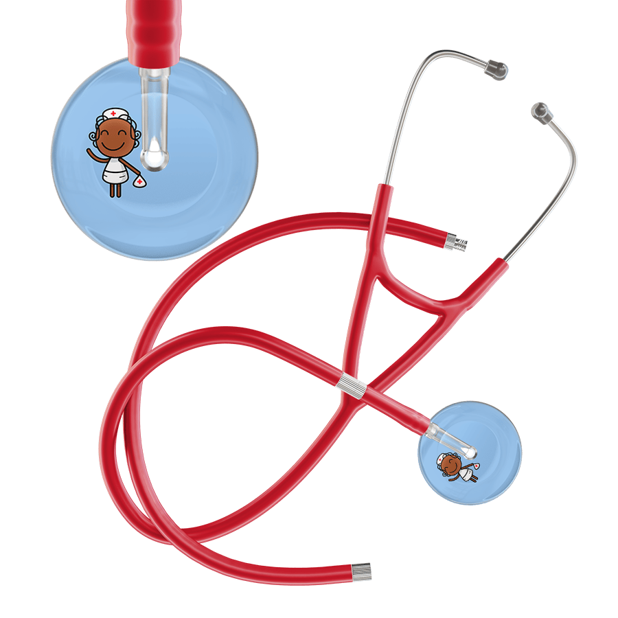 Ultrascope Single Stethoscope Light Blue F4 Cartoon Nurse / Adult / Red Extended Tubing Cartoon Nurse F4 Skin Cardiology Stethoscope