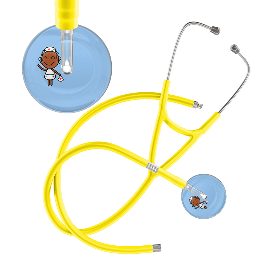 Ultrascope Single Stethoscope Light Blue F4 Cartoon Nurse / Adult / Yellow Extended Tubing Cartoon Nurse F4 Skin Cardiology Stethoscope