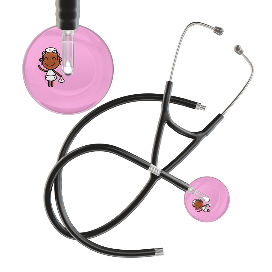 Ultrascope Single Stethoscope Light Pink F4 Cartoon Nurse / Adult / Black Extended Tubing Cartoon Nurse F4 Skin Cardiology Stethoscope