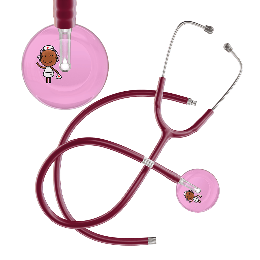 Ultrascope Single Stethoscope Light Pink F4 Cartoon Nurse / Adult / Burgundy Extended Tubing Cartoon Nurse F4 Skin Stethoscope