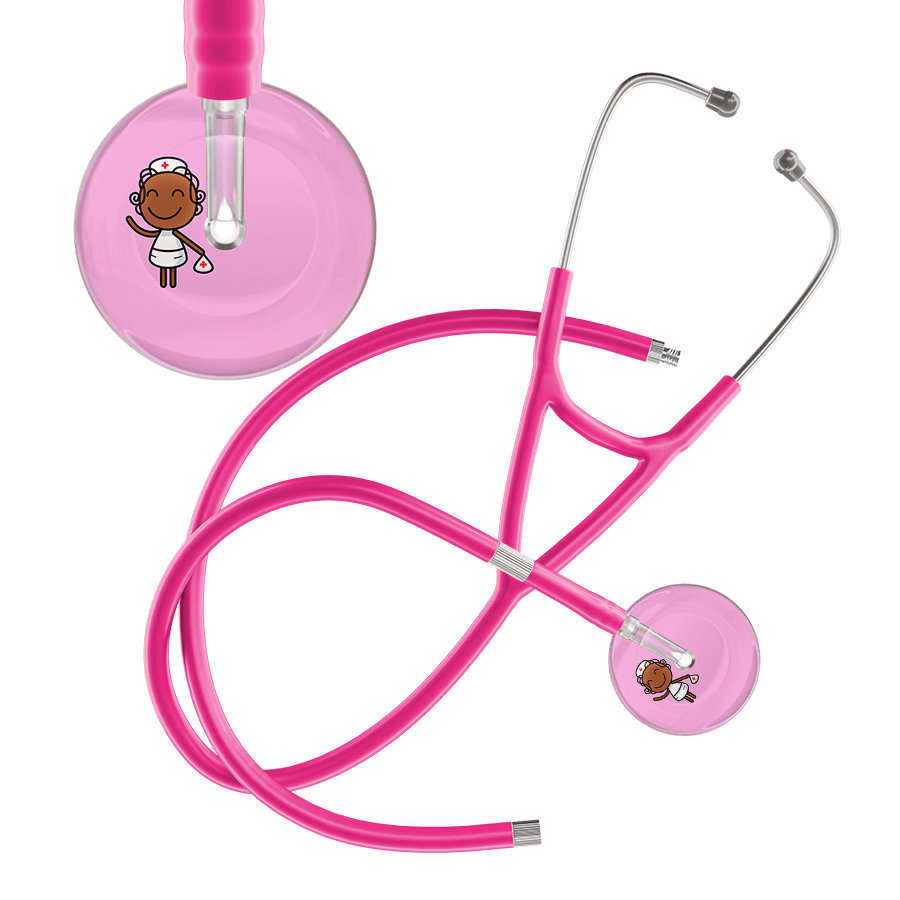 Ultrascope Single Stethoscope Light Pink F4 Cartoon Nurse / Adult / Hot Pink Extended Tubing Cartoon Nurse F4 Skin Cardiology Stethoscope