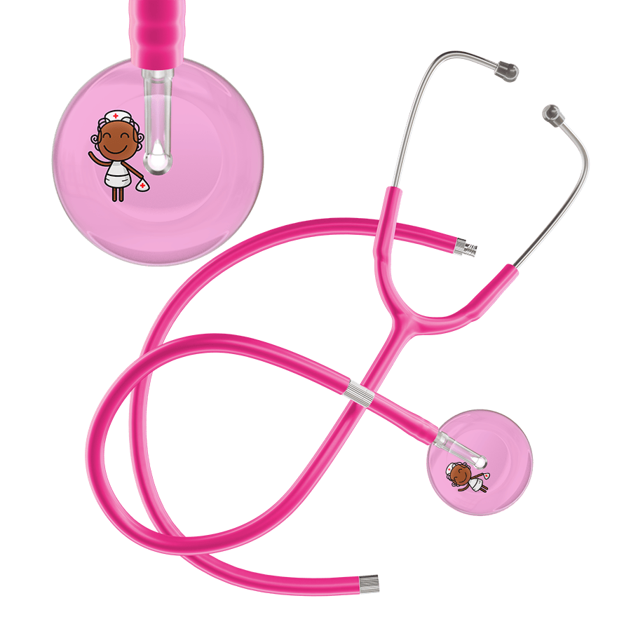 Ultrascope Single Stethoscope Light Pink F4 Cartoon Nurse / Adult / Hot Pink Extended Tubing Cartoon Nurse F4 Skin Stethoscope