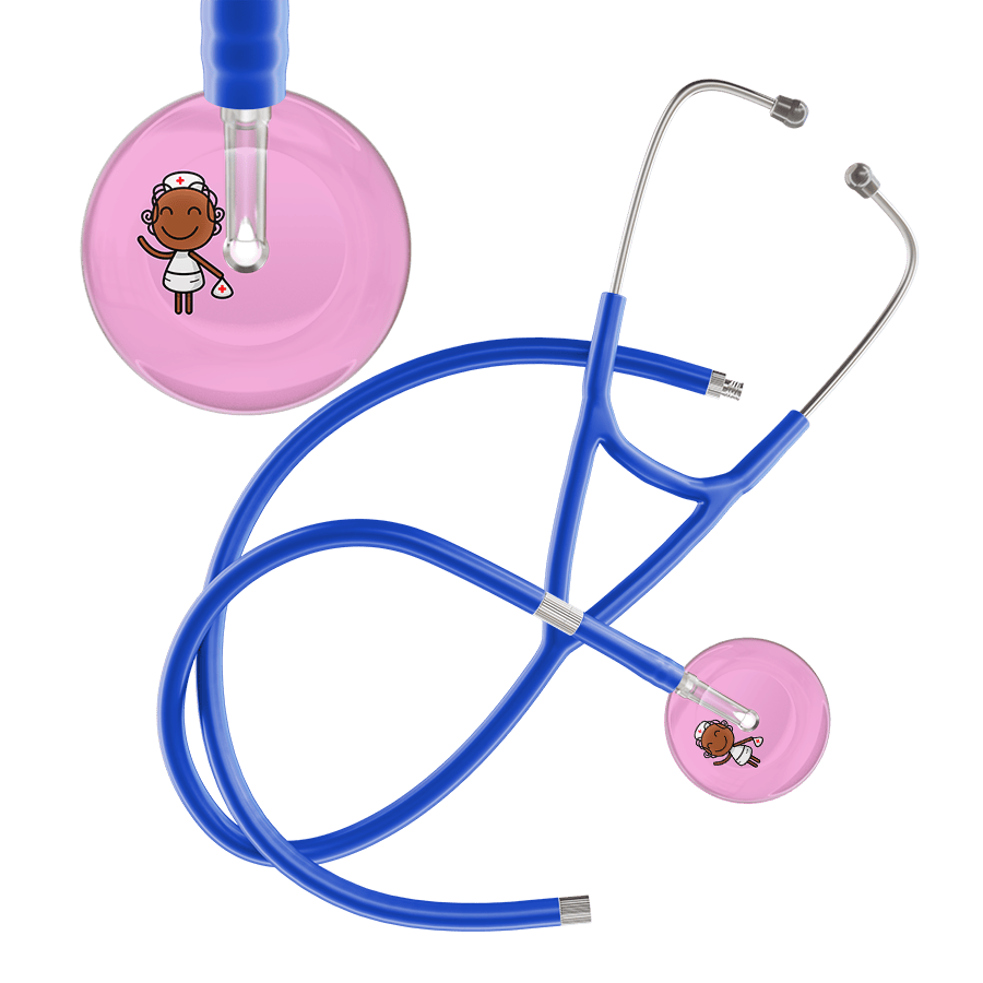 Ultrascope Single Stethoscope Light Pink F4 Cartoon Nurse / Adult / Royal Blue Extended Tubing Cartoon Nurse F4 Skin Cardiology Stethoscope