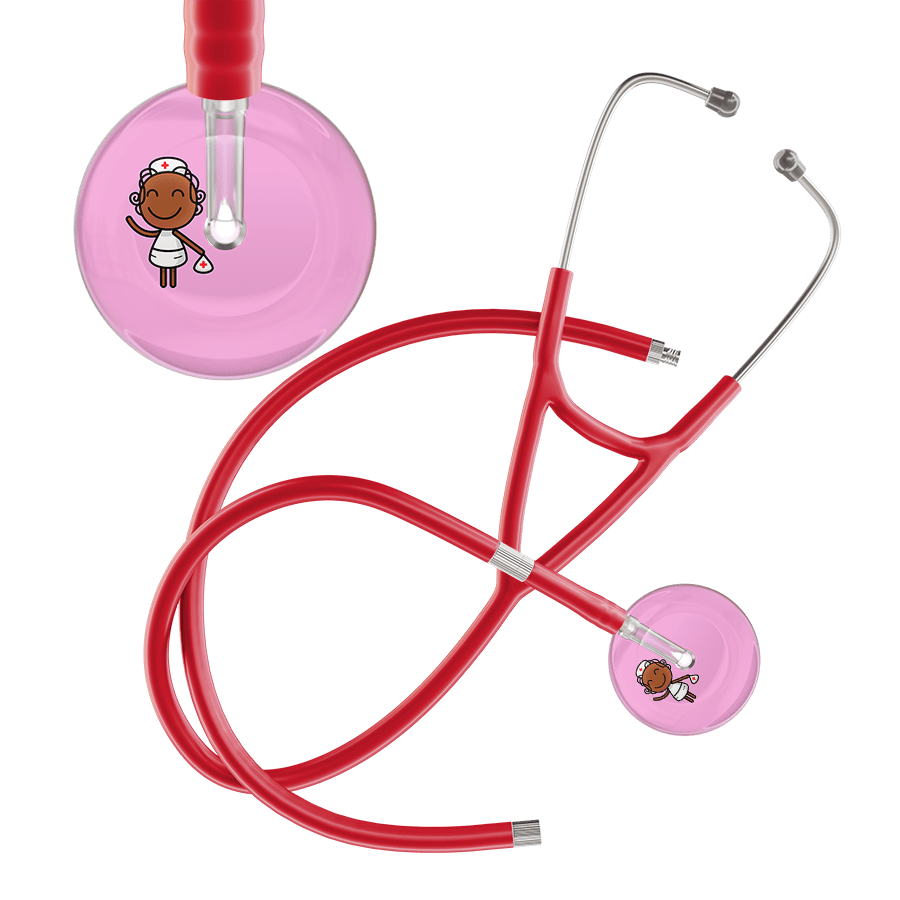 Ultrascope Single Stethoscope Light Pink F4 Cartoon Nurse / Adult / Red Extended Tubing Cartoon Nurse F4 Skin Cardiology Stethoscope