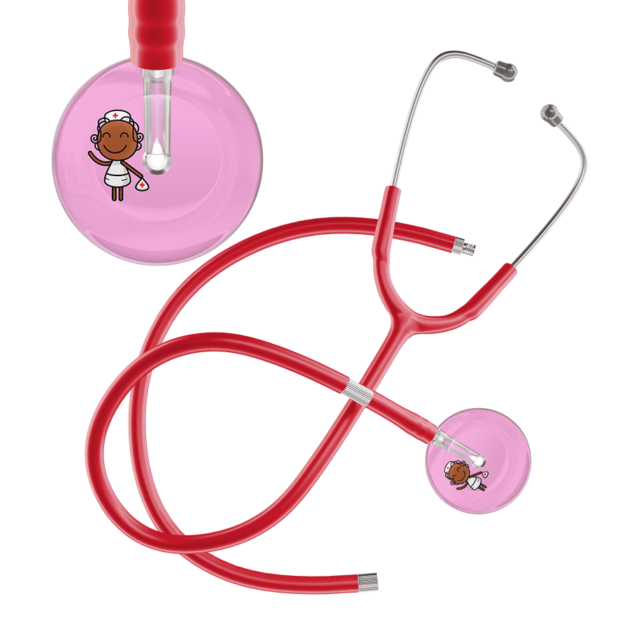Ultrascope Single Stethoscope Light Pink F4 Cartoon Nurse / Adult / Red Extended Tubing Cartoon Nurse F4 Skin Stethoscope